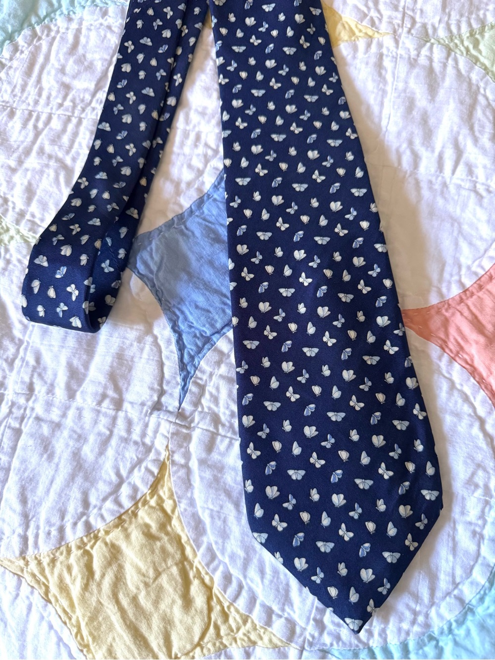 Salvatore Ferragamo Navy Tie with White Butterfly Motif